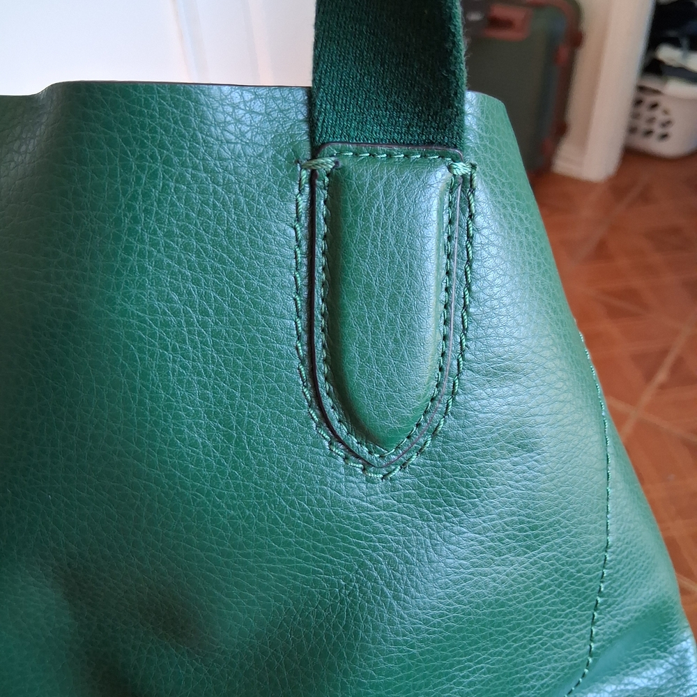 Coach Dark Green Leather Tote with Gold Tag - Picture 2 of 14
